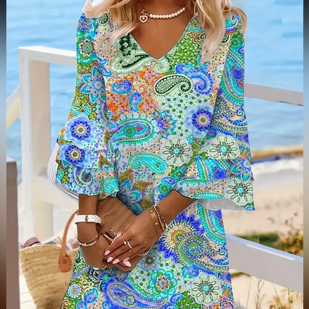Paisley bohemian print dresss sz M/L New.